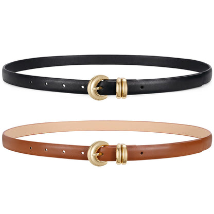 Jorywell 2 Pack Women Skinny Leather Belts for Jeans Dress Thin Waist Belt for Ladies with Gold Buckle 0.8’’ Width