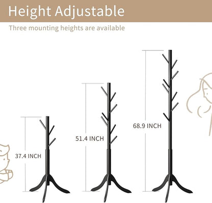 Coat Rack Freestanding, Coat Stands Entryway, Bamboo Coat Rack Hat Hanger 8 Hook for Jacket, Purse, Scarf Rack, Umbrella Tree Stand (Black)