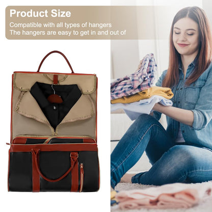 Convertible Garment Duffle Bag for Travel, Carry On Garment Bag with Shoe Pouch, PU Leather, 2 in 1 Hanging Suit Travel Bags Large Weekender Overnight Bags for Women Men (Black)