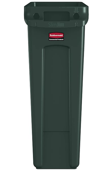 Rubbermaid Commercial Products Slim Jim Trash/Garbage Can with Venting Channels, 23-Gallon, Green, for Kitchen/Office/Workspace