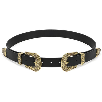 XZQTIVE Women Leather Belt Ladies Vintage Western Belt Retro Cowgirl Leather Belt Black Waist Belt for Pants Jeans Dresses
