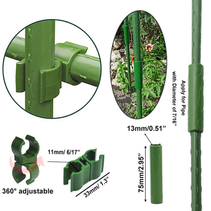 Garden Trellis Support Kit - Plant Clips & Stake Connectors, 7/16" Stake Extensions & Pipe Fixings