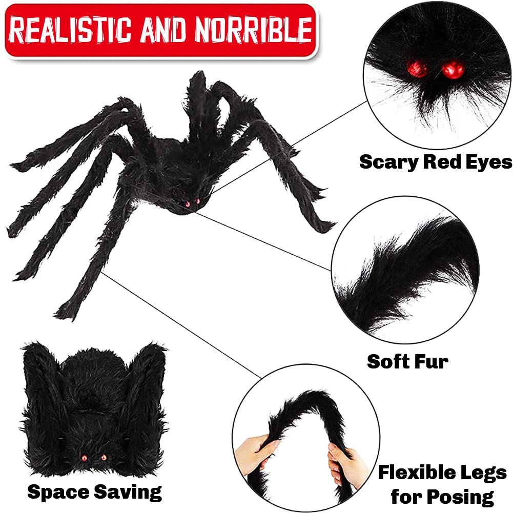 Giant Hairy Spider with Triangle Huge Spider Web for Indoor Outdoor Halloween Decoration Yard Lawn Home Party Haunted House Decor