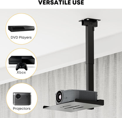 PUTORSEN Adjustable Projector Ceiling Mount,Universal Projector Shelf for Ceiling and Wall, Holds up to 22lbs，No Hole Installation, Hidden Cable Routing, Black