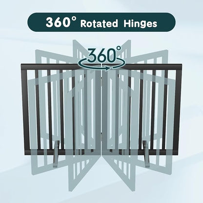 Semiocthome Bamboo Dog Gates Indoor 2-Panel Freestanding Puppy Gates for The House with 2 Metal Stands 24" H Folding Wood Pet Gate for Stairs Doorway, Fully Assembled Safety Fence - Black