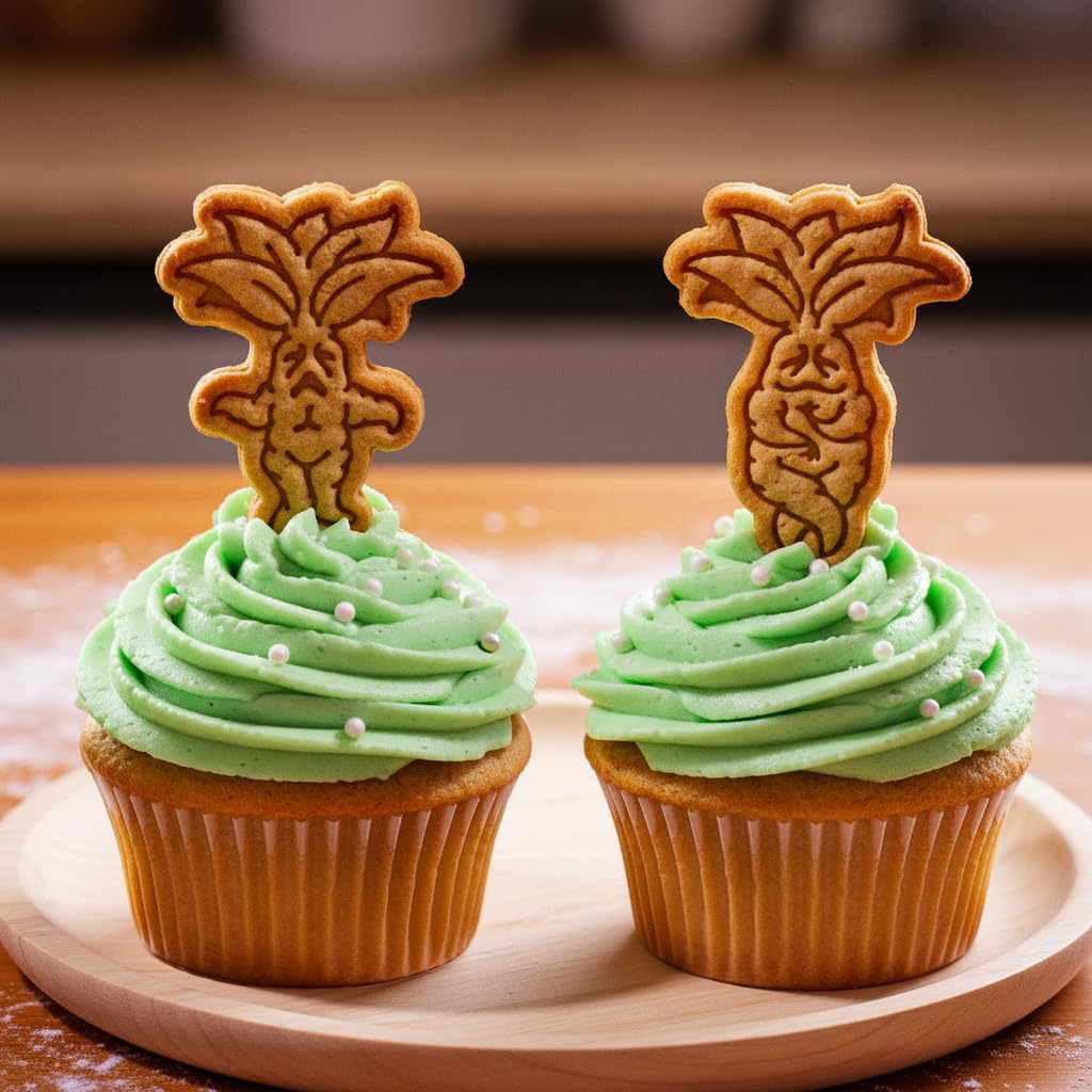 BAKERLOGY Roots of Magic Mini Cookie Cutter & Stamp Set (Shy & Screaming Mandrake Designs) – Cute Fantasy Fondant Embossing Stamp Cutters for Halloween Baking, Cupcake Toppers & Wizard-Themed Treats