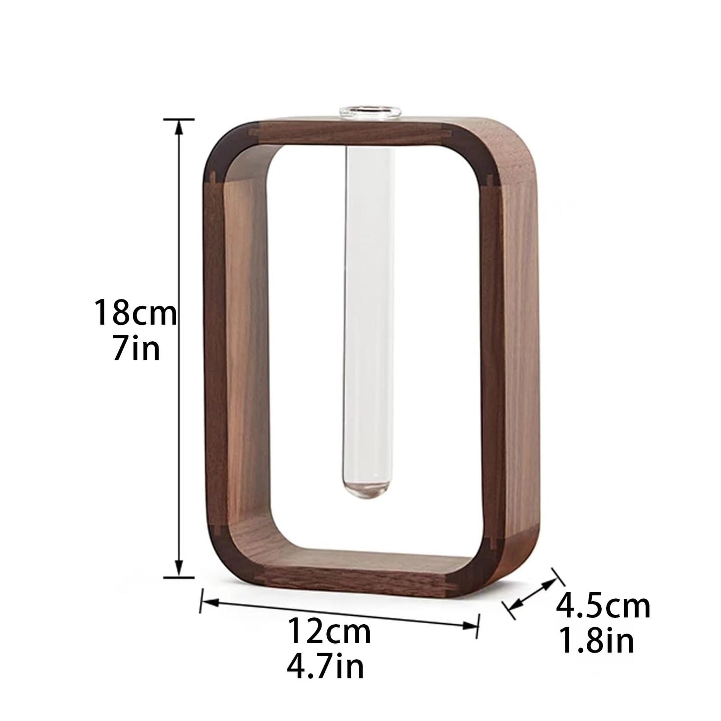 TREELF Transprent Glass Vase Test Tube Vase Hydrophilic Plants Vase Plant Holder Walnut Wooden Frame Flower Stand Table Garden Bonsai Decor,Gifts for Women, Home Office Decor Planter (Small)