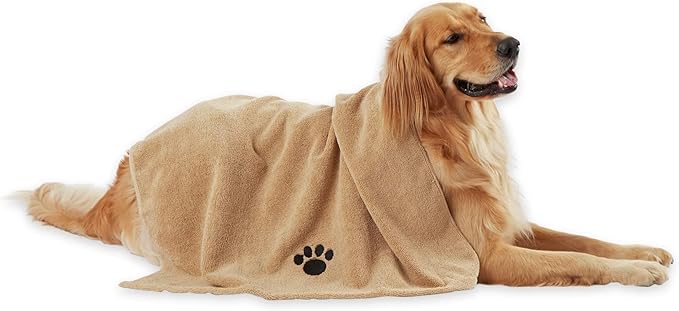 Bone Dry Pet Grooming Towel Collection Absorbent Microfiber X-Large, 41x23.5, Embroidered Taupe (Pack of 12)