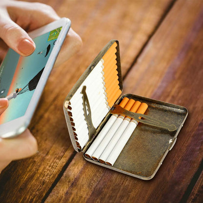 YHOUSE Cigarette Case - Retro Metal Cigarette Box Double Sided Spring Clip Open Pocket Holder for 20 Cigarettes (Golden)