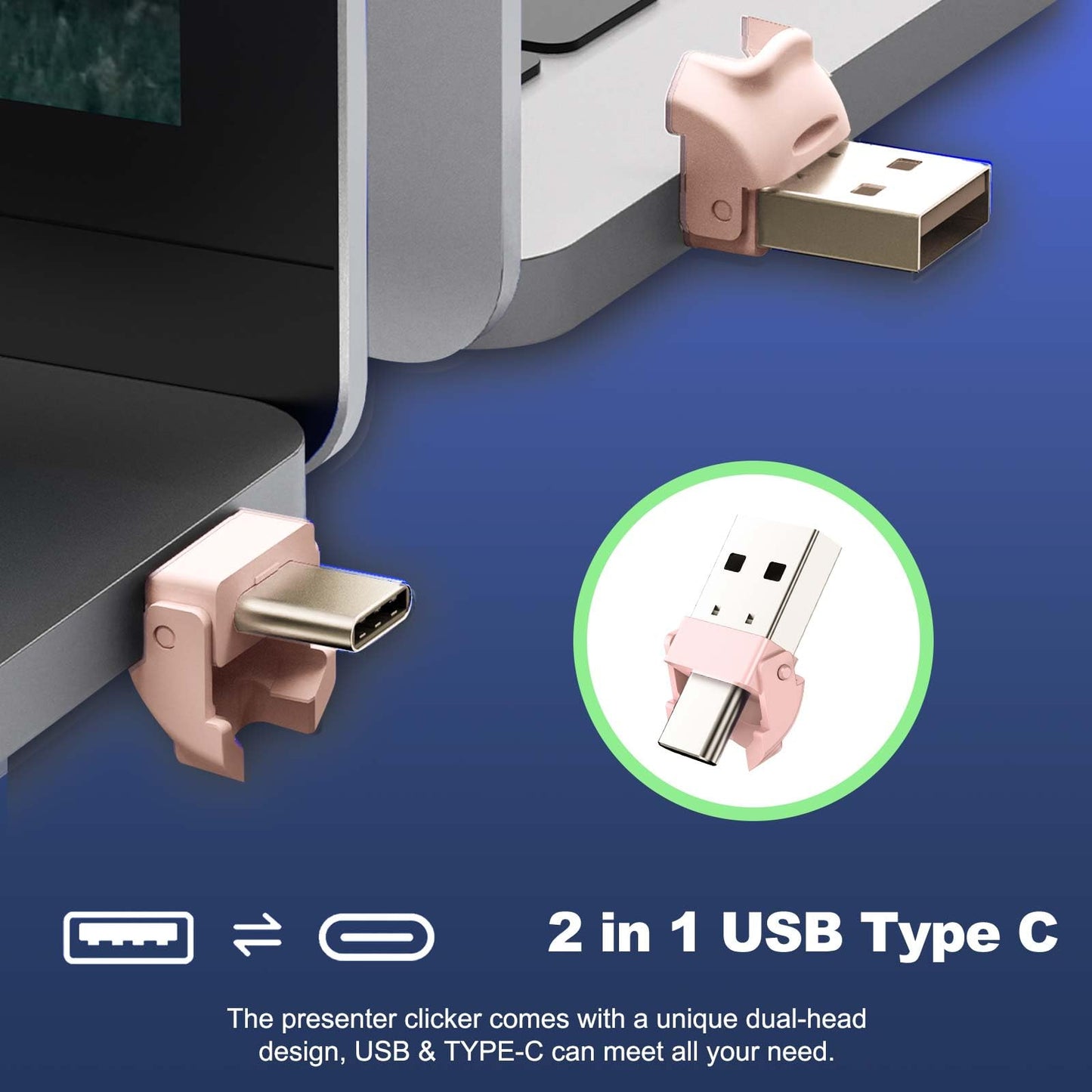 QUI Presenter Clicker USB A&C Bundle | Pen-Shaped Pink & Remote-Shaped Purple