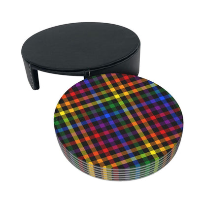 6 Pcs LGBT Gay Pride Coasters with Holder Rainbow Round Coasters Drink for Kitchen Dining Home Table Decor