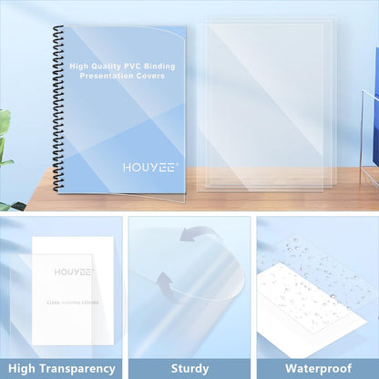 HOUYEE 8 Mil 1000 Pack Clear Binding Presentation Covers, PVC Report Covers, 8-1/2 x 11 Inches, Letter Size (100P X 10)