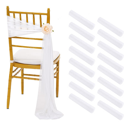 Fanqisi White Chair Sashes 16 Packs 8ft Long Aisle Wedding Chair Back Side Decorations Fabric Sheer Church Tulle Chairs Drapes Bulk