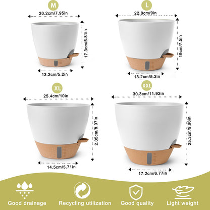 Self Watering Pots for Indoor Plants 12/10/9/8 Inch Large Plastic Self Watering Flower Pots Indoor Outdoor with Drainage Holes, Deep Reservoir,Nursery Planting Pot for Indoor Outdoor Plants White