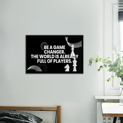 PSYYSP Motivational Wall Art For Office Inspirational Quotes Be A Game Changer Canvas Print Framed Chess Poster For Men Desk Decor Strategy Leadership Empowerment Small 12x18 Inch Artwork
