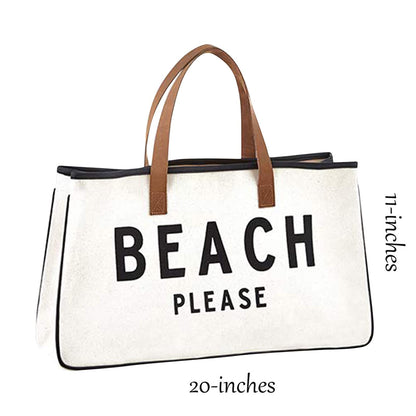 Santa Barbara Design Studio Womens Tote - Cotton Canvas Shoulder Bag with Leather Handles and Waterproof Lining, Large, Beach Please