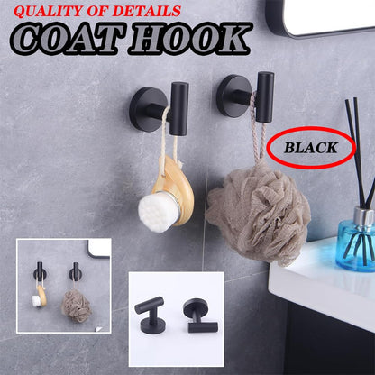 GERZWY Bathroom Matte Black Coat Hook SUS 304 Stainless Steel Single Towel/Robe Clothes Hook for Bath Kitchen Contemporary Hotel Style Wall Mounted 2 Pack AG1107B-BK