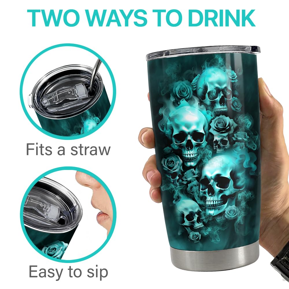 SANDJEST Skull Tumbler 20oz Stainless Steel Insulated Travel Mug Cup for Men Women Goth Gothic Gifts for Birthday Christmas Halloween