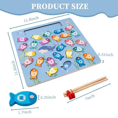 Magnetic Fishing Game for Toddlers, Wooden Alphabet Puzzle Maze Board, Preschool ABC Uppercase Lowercase Letter Matching Game, Montessori Educational Fine Motor Skill Toy for Boy Girl Kids
