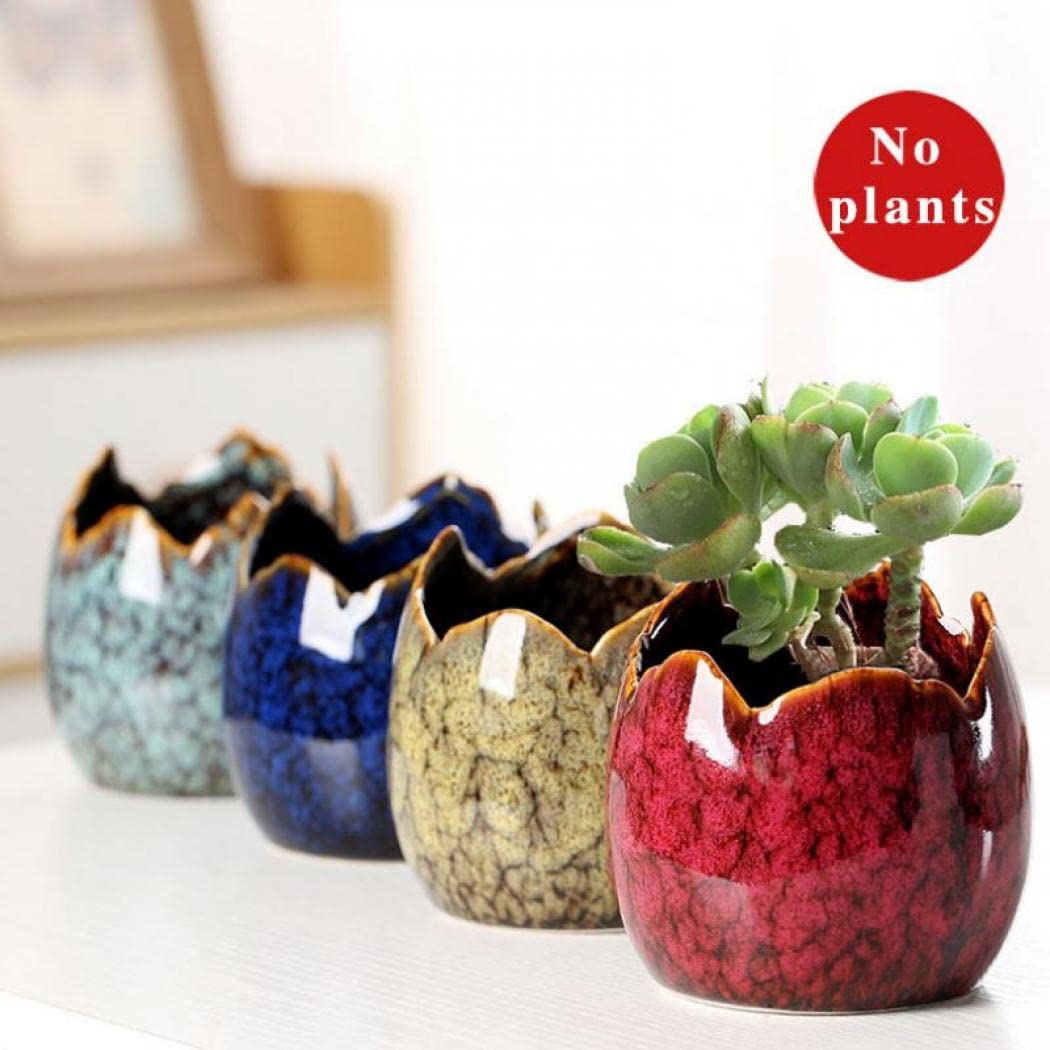YYW Succulent Pots, 4 Pack Ceramic Planters for Indoor Plants in, Dragon Egg Broken Shell Design Flower Pots with Drainage Hole, Stylish Plant Pots,Home Office Decor (Four Piece)