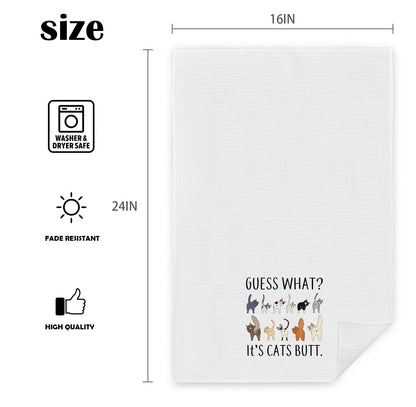 Zeghk Guess What? It's Cat Butt Funny Dish Towel for Kitchen, Cute Tea Hand Towel, Decorative Bathroom Towel, Cat Lovers Gift 16x24 Inch
