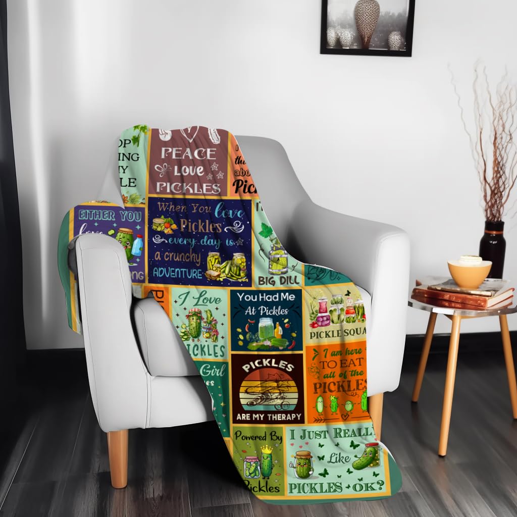 FOTSTA Pickle Blanket Gifts for Pickle Lovers Kids Funny Pickles Themed Plush Blankets Flannel Pickles Stuff Throw Blanket Gifts for Girls Boys Women Men Adults Bed Living Room Decorations 50"X40"