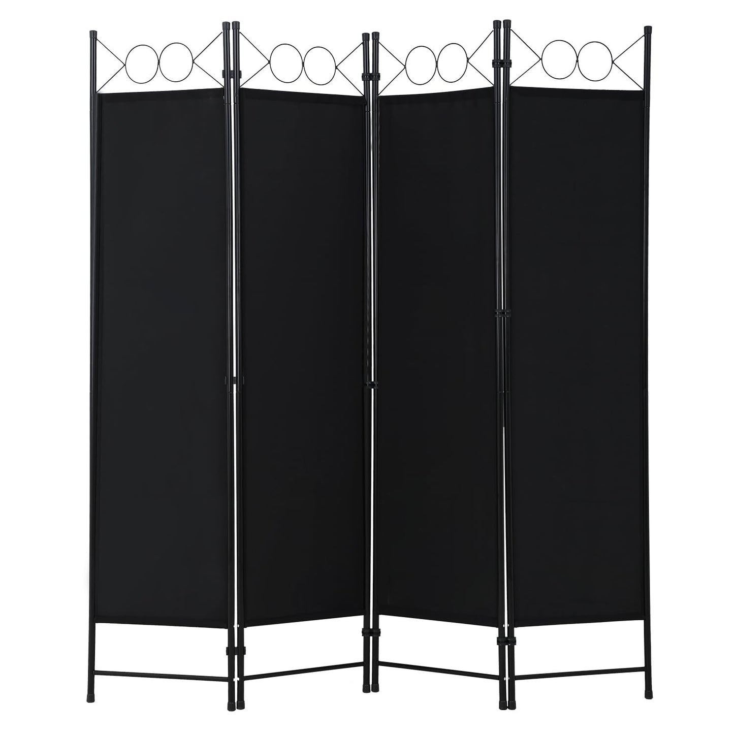 FDW 4 Panel Room Divider, 6FT Folding Privacy Screen Freestanding Partition Wall, Portable Room Separator for Dorm Bedroom Office Studio, Durable Metal Frame & Breathable Fabric, Dark Black