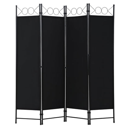 FDW 4 Panel Room Divider, 6FT Folding Privacy Screen Freestanding Partition Wall, Portable Room Separator for Dorm Bedroom Office Studio, Durable Metal Frame & Breathable Fabric, Dark Black