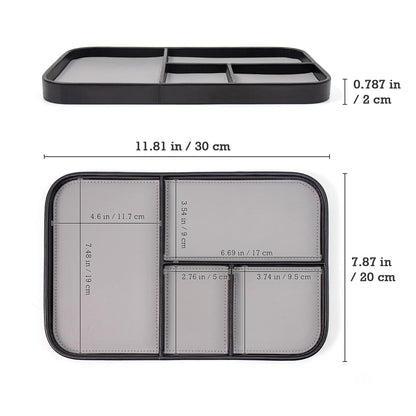 Valet Tray for Men 12 X 8 inch, 4-Compartment PU Leather Tray to Organize Keys, Earphones, Phones, Wallets and Watches for Nightstand Entranceway Dressing Table, Cloakroom&Drawers(Black Frame)