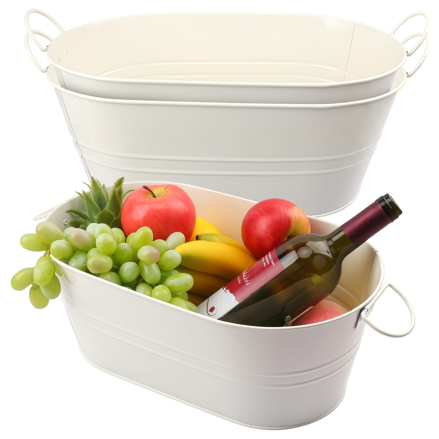 Yiksonyo 3 PCS 15.3 x 9 x 6 inches White Metal Galvanized Tub with Iron Handles, 3 Gallon Beverage Tubs for Parties, Large Ice Buckets for Beer, Wine, Cocktails & Outdoor Events