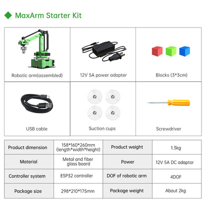 LewanSoul Robotic Arm Kit, MaxArm for Arduino Python Programming ESP32 Open Source Smart Robot Arm with Bus Servo, Suction Nozzle, WiFi Bluetooth Connection, STEM Science Education, Starter Kit