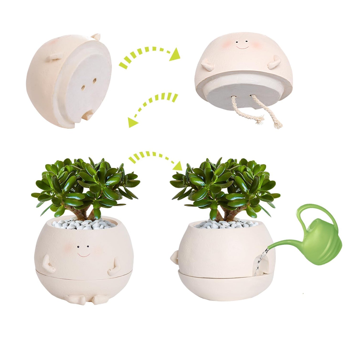 NINIPAPA Self Watering Plant Pot 4 Inch Cute Smile Face Planter Pot for Indoor Outdoor Plants with Drainage Hole Unique Flower Pots for Succulent/Herbs/Violets