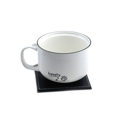 Semetall Drink Coasters 6 Pack Premium PU Leather Square Coasters for Drinks Heat Resistant Drinks Coasters with Coasters Storage Box Black Coaster Fit Common Size Drinking Glass(4"x4"x0.2")