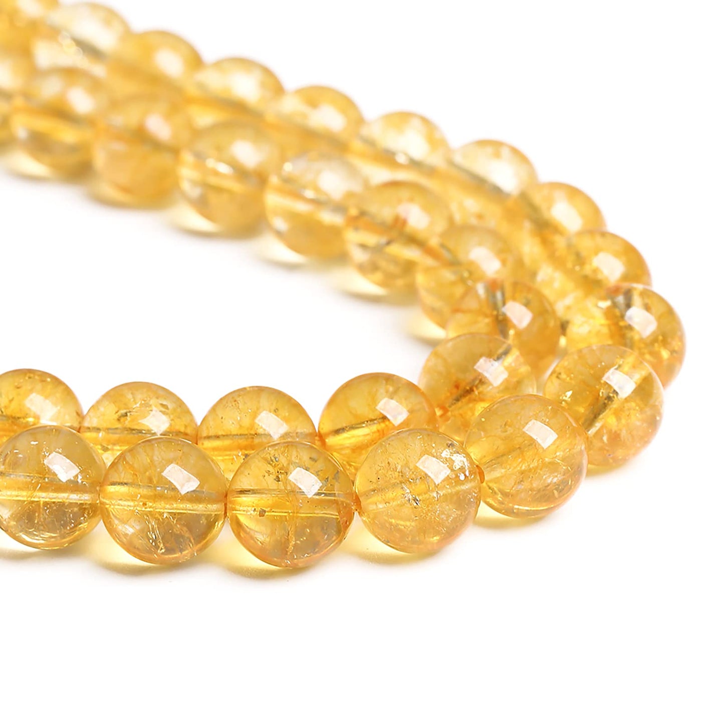 75PCS 10MM Natural Citrine Yellow Quartz Crystal Round Spacer Loose Beads for Jewelry Making DIY Bracelet Necklace