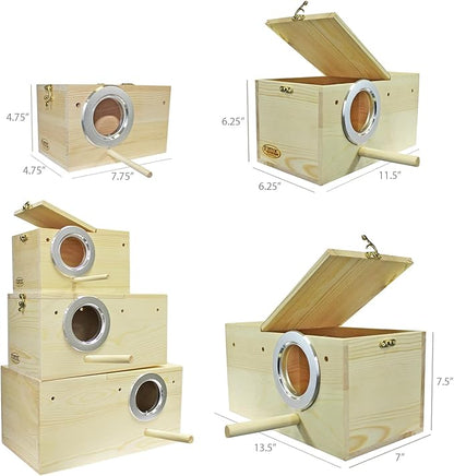 Sturdy Nest Box (S) - Cage Attachment, Hinged Lid, Perching Ledge - for Sugar Glider, Squirrel, Rat, Finch, Parakeet, Lovebird, Parrotlet, Lovebird, Canary, Cockatiel, Other Birds & Small Pets