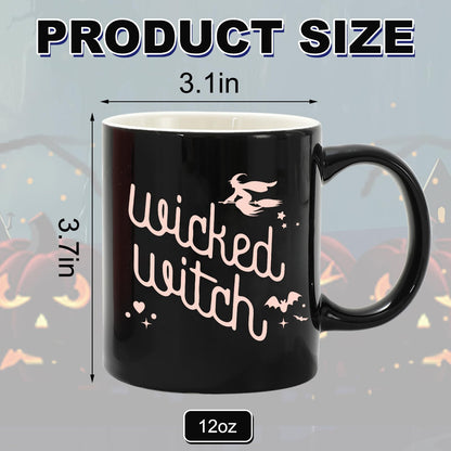 JarThenaAMCS 2Pcs Halloween Mugs Wicked Witch Coffee Mug Pink Black Ceramic Drinking Cup for Halloween Party Supplies Table Centerpieces, 12oz