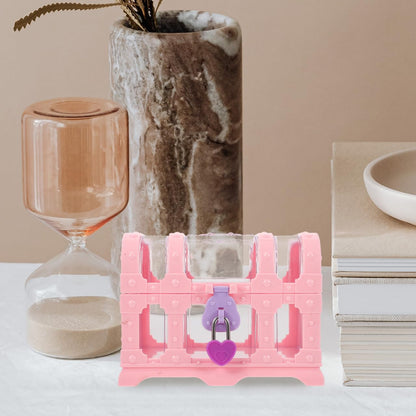 Pirate Treasure Chest, Pink Plastic Jewelry Princess Box Clear Treasure Box with Lock Girls Souvenir Storage Organizer Small Favor Display Container for Girl Boys Keepsake Trinket Gemstone (5.3×4")