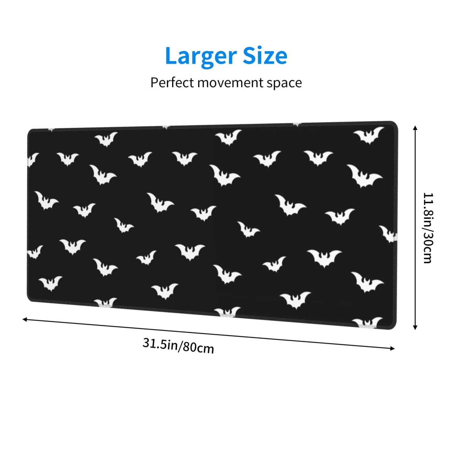 Extended Gaming Mouse Pad with Stitched Edges, Black White Halloween Bats Large Desk pad Long XL Keyboard and Mouse Pad Desk Mat for Gaming Office & Home, 31.5x11.8 in