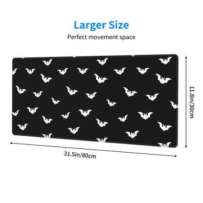 Extended Gaming Mouse Pad with Stitched Edges, Black White Halloween Bats Large Desk pad Long XL Keyboard and Mouse Pad Desk Mat for Gaming Office & Home, 31.5x11.8 in