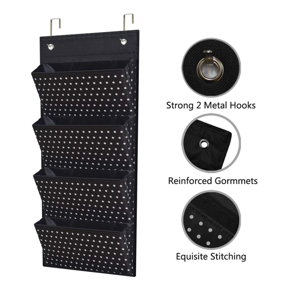 Eamay 4 Pocket White Dots Wall Mount/Over Door File Hanging Storage Organizer - Office Supplies, School, Classroom, Office or Home Use