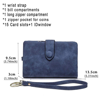 AOXONEL Women's Small Bifold Leather wallet Rfid blocking Ladies Wristlet with Card holder id window Coin Purse (Blue)
