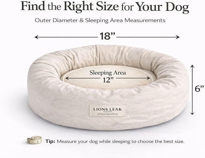 Round Dog Bed – Natural Canvas, Removable Washable Cover, Raw Cotton or Latex Fill, Hypoallergenic Non-Toxic, Made in USA (Natural, X-Small, Firm Support – Raw Cotton)