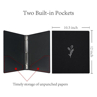 Premium Linen 3 Ring Binder 1 Inch - Decorative Hardcover Binder with Round Rings, Holds 8.5 x 11 Letter Size Paper for School, Office, Home Organization & Presentation, Tulip, Black