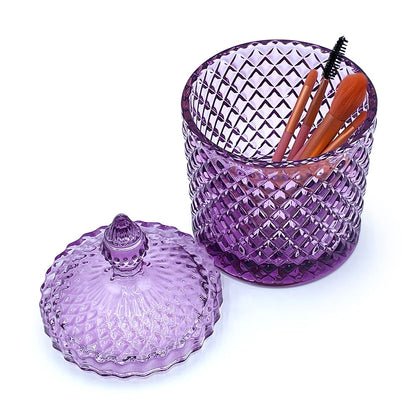 YILUSHENGHUA Colorful Glass Jar With Lid,Crystal Candy Dish,Cookie Jars,Purple Halloween Candy Bowl,Buffet Biscuit Containers,Decorative Jar(Large-PInk Purple)
