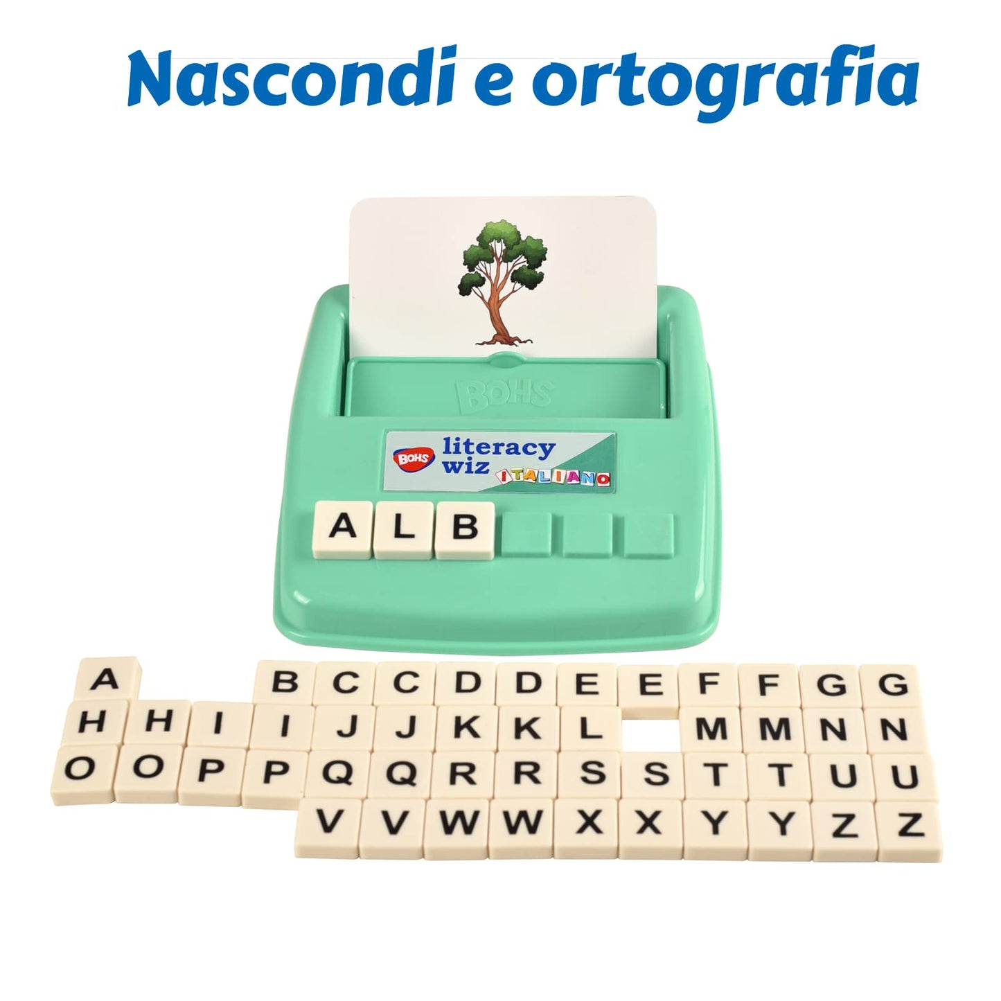 BOHS Italian Literacy Wiz Fun Game - See and Hide Spelling - 60 Flash Cards - Preschool Language Learning Educational Toys