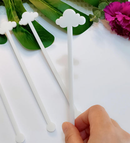 Cloud Drink Stirrers,Acrylic Stir Sticks for Engagement Party,Party Decor,Baby shower,Bridal Shower,Birthday (White)
