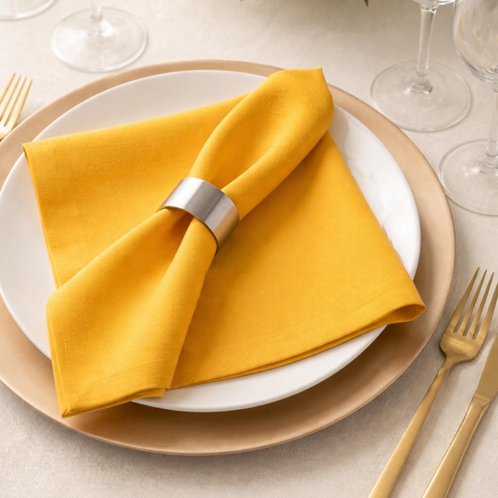 Palisa Mustard Polyester Cloth Dinner Napkins Pack of 12 | 18x18 Inch Reusable & Washable Table Linen Napkins for Everyday Use Wedding Parties Banquet & Hotel