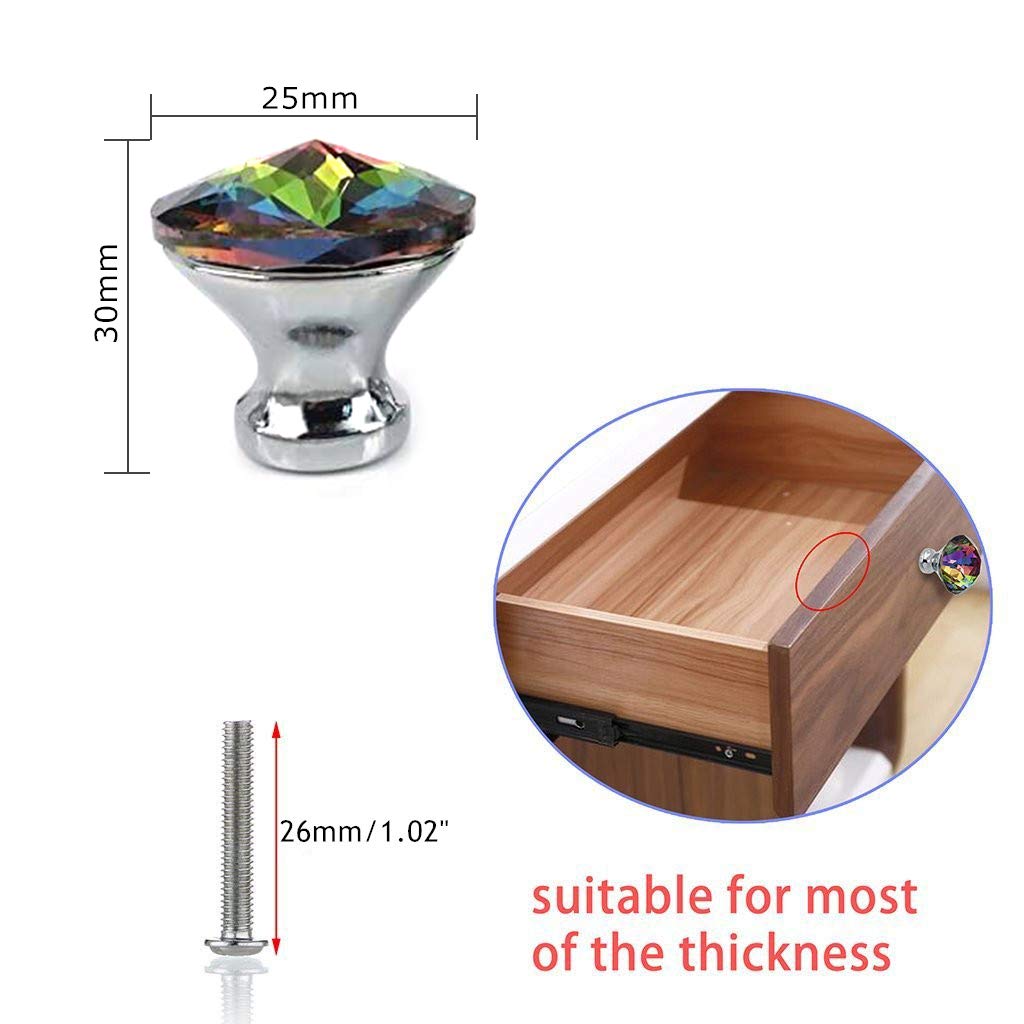 Spriak 10 Pack Drawer Knobs, 30mm Colorful Crystal Glass Cabinet Dresser Pulls Diamond Shape Cupboard Wardrobe Knob with Screw for Kitchen Bathroom Office DIY