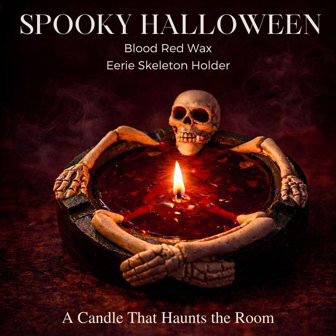 Skeleton Halloween Scented Candle, 13.5oz (385g) Spooky Decorative Skull Bowl Candle, Soy Wax Blend with Cotton Wick, Gothic Halloween Home Decor Centerpiece – Paris in Reverse Scent