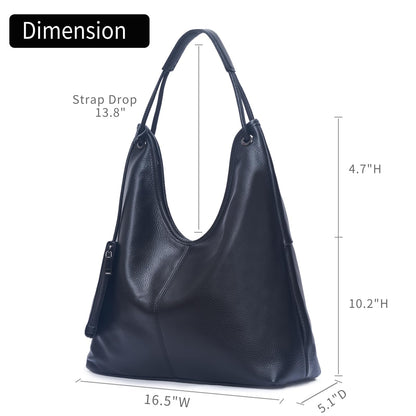 Hobo Bags for Women Genuine Leather Purse Slouchy Shoulder Bag Large Black Handbag for Work & Everyday Use